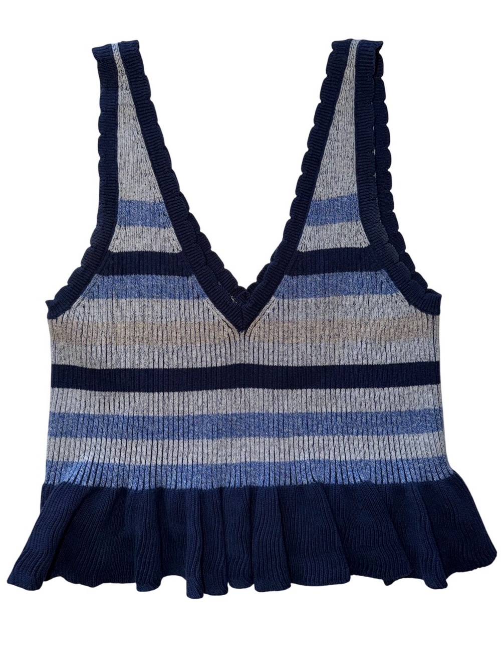 BCBGeneration Striped Blue And Gray Knit Top Size XXS